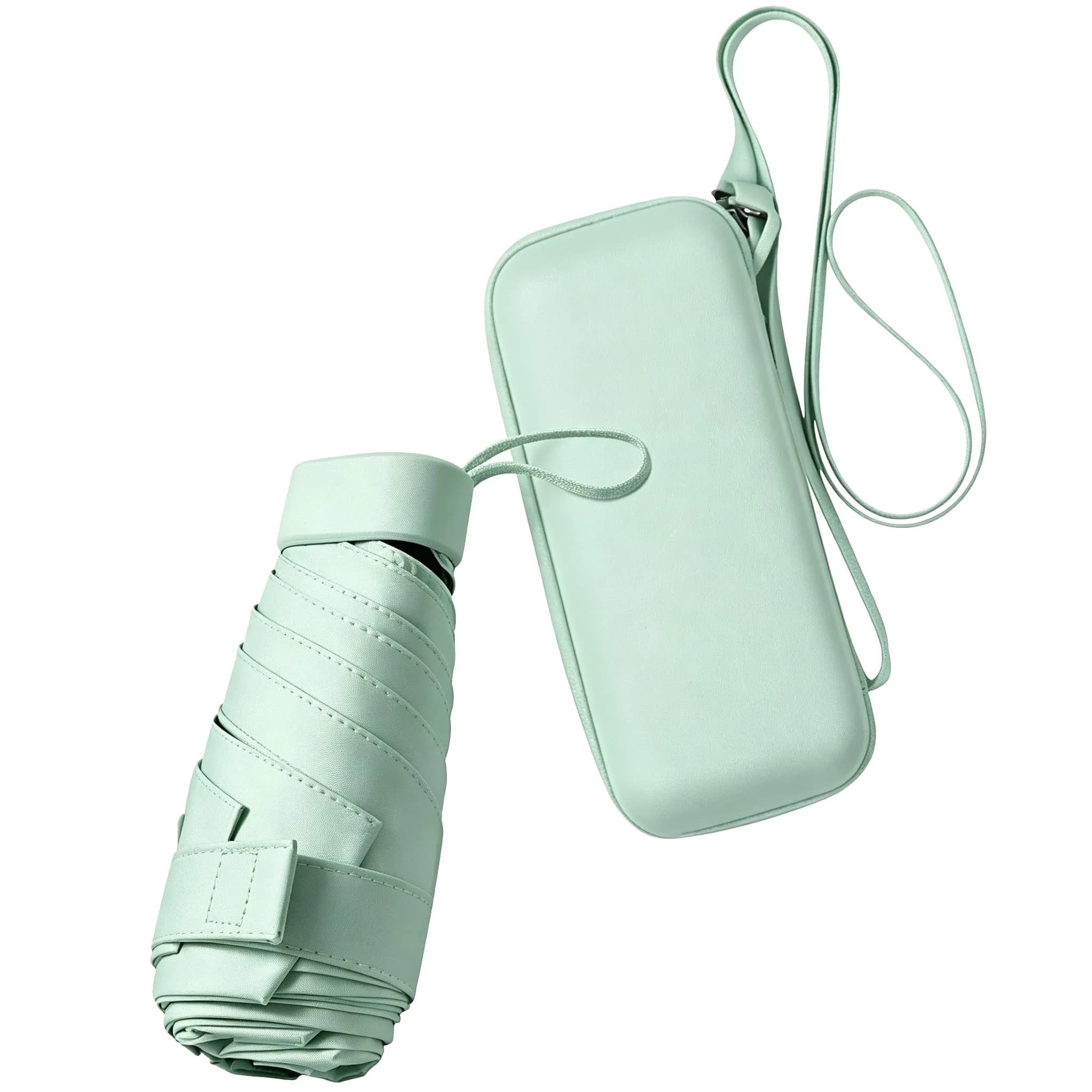 ESUFEIR Mini Sun Umbrella for Purse with Case, Green 14 cm (5.5 in) | UPF 50+ UV Protection