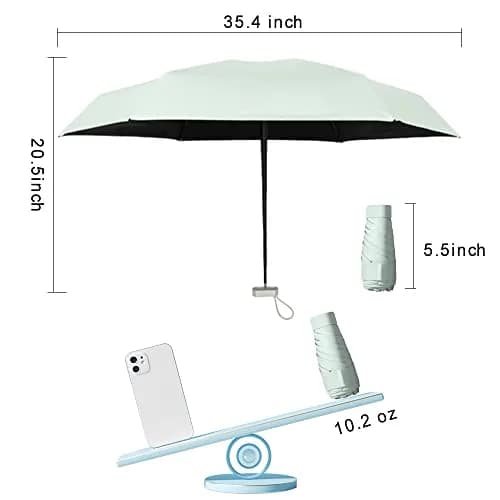 ESUFEIR Mini Sun Umbrella for Purse with Case, Green 14 cm (5.5 in) | UPF 50+ UV Protection thumbnail 6