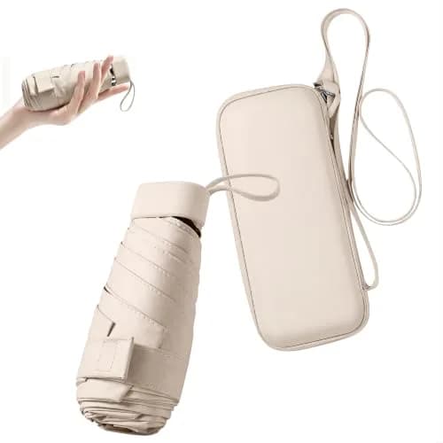ESUFEIR Mini Sun Umbrella with Case, Beige | UPF 50+ UV Protection, Compact & Lightweight thumbnail 1