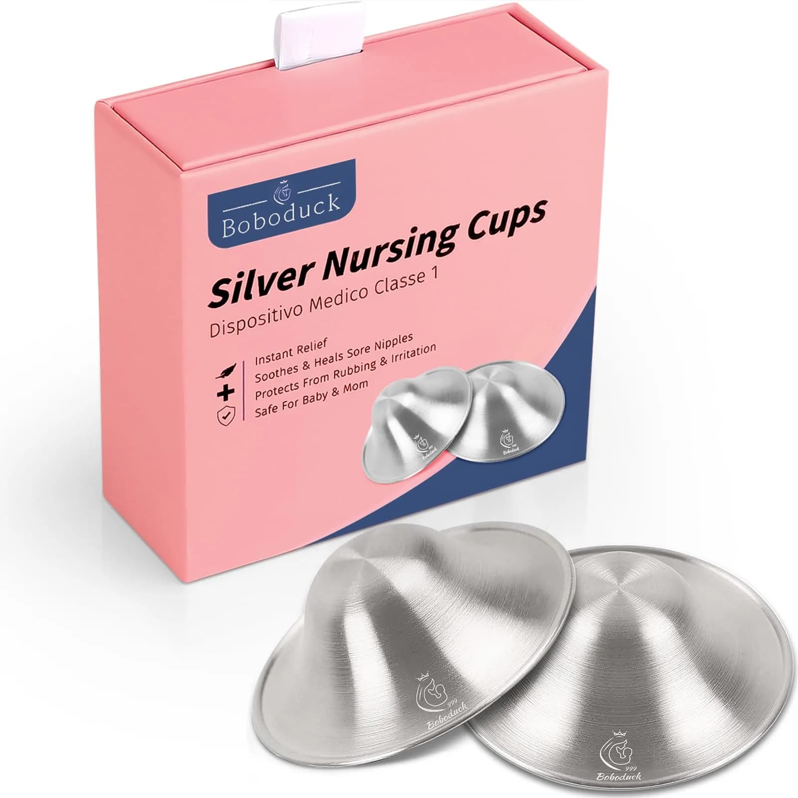 Boboduck Silver Nipple Shields for Nursing Newborn (Large Size) | Soothe Sore Nipples with Pure Silver - main product image