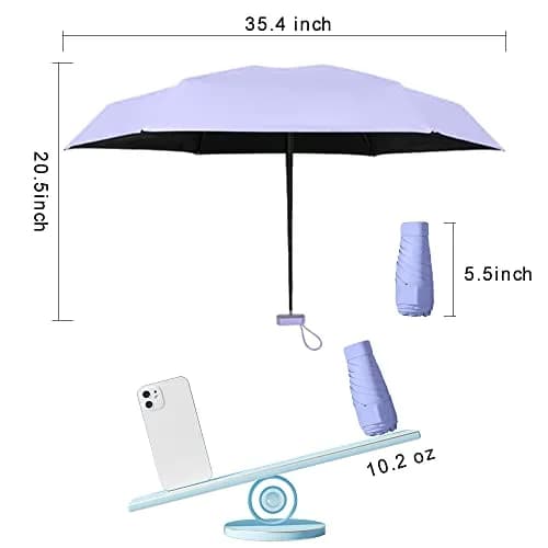 ESUFEIR Mini Sun Umbrella for Purse with Case, Purple | UPF 50+ UV Protection, 35" Canopy thumbnail 6