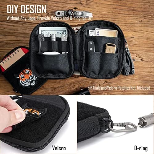 sayram SP1 EDC Pouch Small Nylon Utility Organizer for Men | 8 Pockets, Patches Area, D-Ring, Lightweight (Black) thumbnail 5