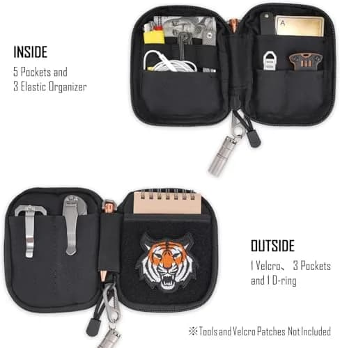 sayram SP1 EDC Pouch Small Nylon Utility Organizer for Men | 8 Pockets, Patches Area, D-Ring, Lightweight (Black) thumbnail 3
