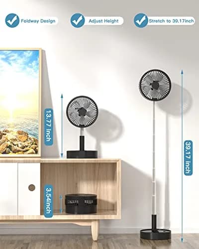 AICase Folding Portable Telescopic Fan 94cm-100cm (3.7"-39.3") | USB Desk Fan with 7200mAh Battery & Remote thumbnail 2