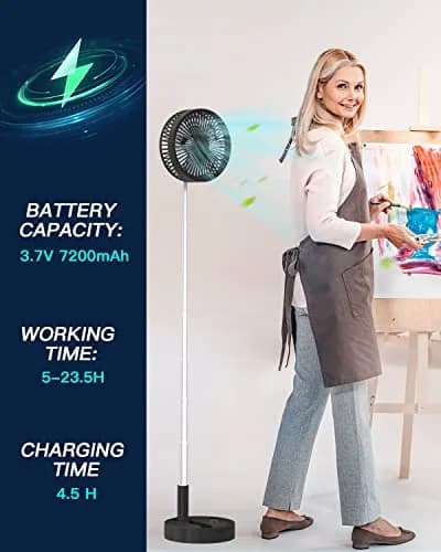 AICase Folding Portable Telescopic Fan 94cm-100cm (3.7"-39.3") | USB Desk Fan with 7200mAh Battery & Remote thumbnail 3