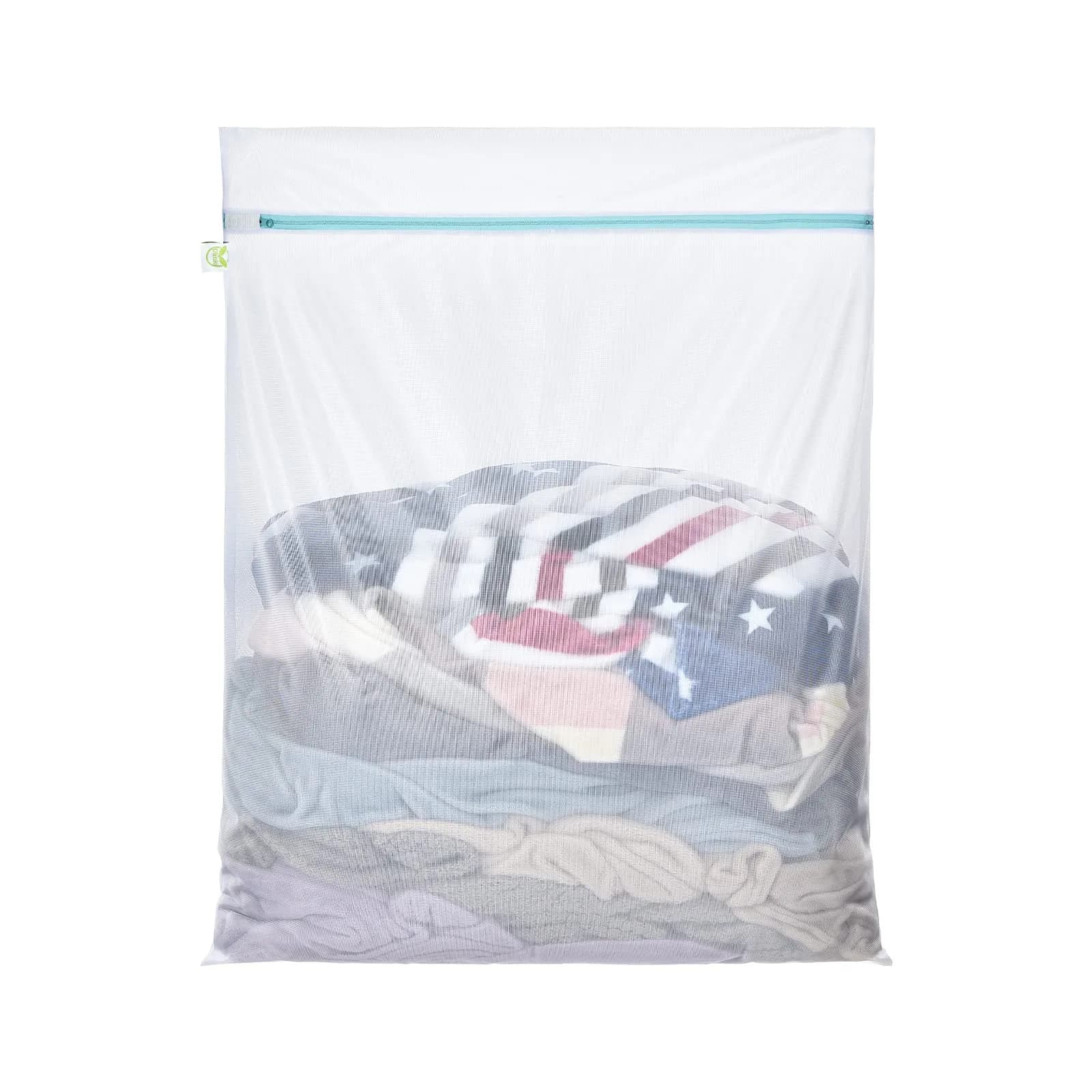 OTraki Extra Large Mesh Laundry Bag 90cm x 110cm (35" x 43") | Durable Zippered Wash Bag for Bedding, Jackets, Delicates — White + Blue / 28 x 35 inch