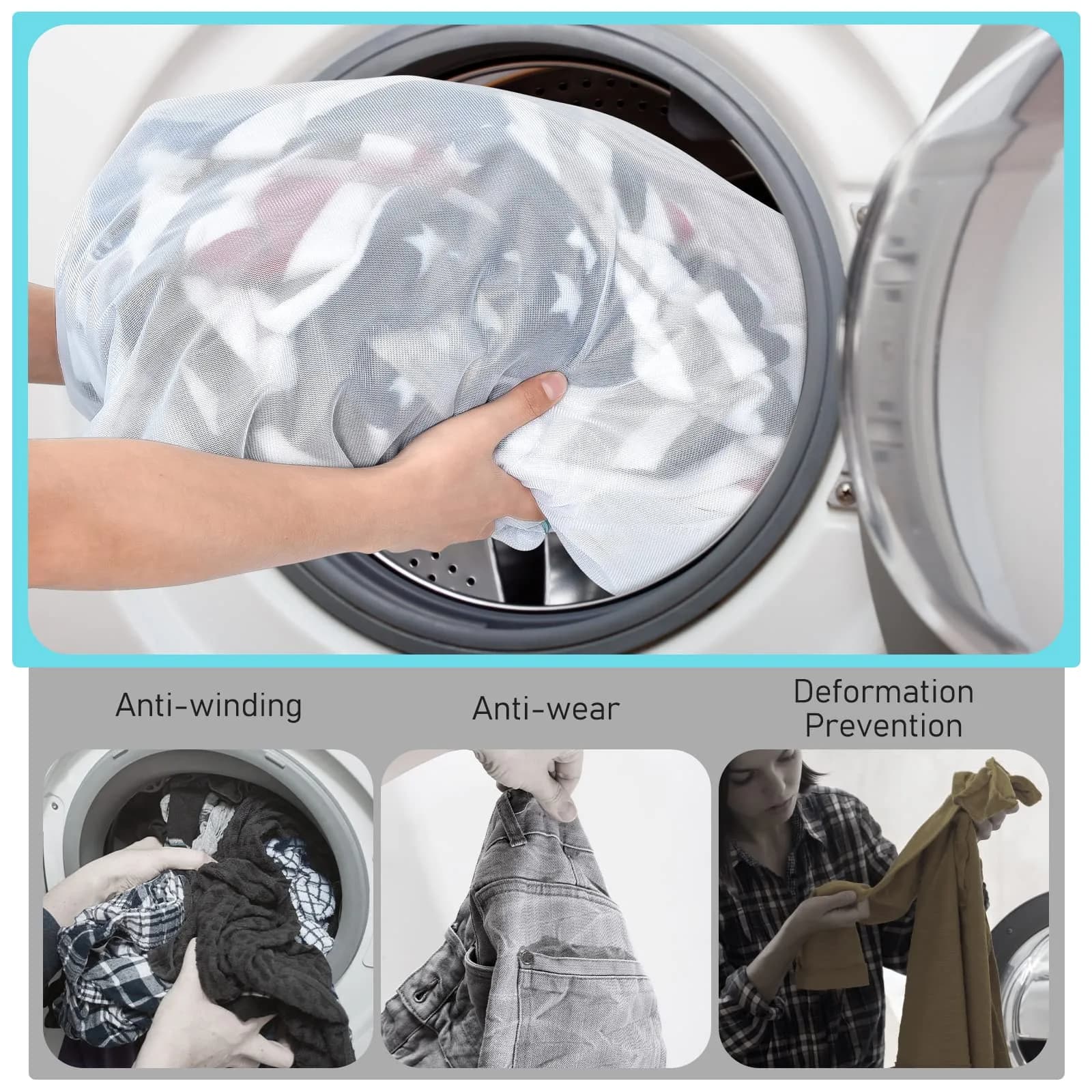 OTraki Large Mesh Laundry Bag 70x90cm (28x35 inch) | Zippered Delicates Net for Machine Washing - view 5
