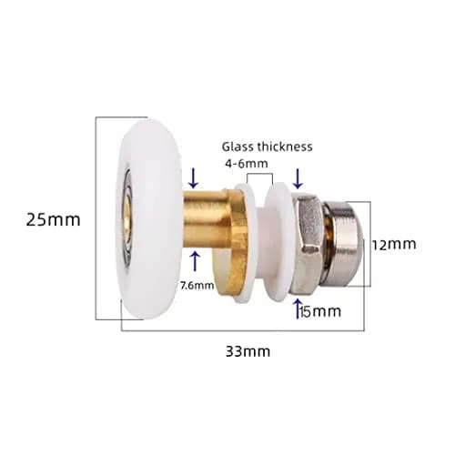 GDQLCNXB Shower Door Rollers 25mm Diameter (4-Pack) | Ultra-Quiet Sliding Pulleys for 4-6mm Glass thumbnail 4