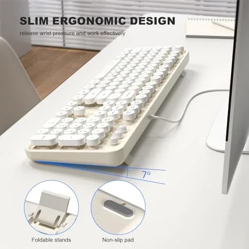 Atelus Retro Typewriter Keyboard Full Size Wired USB Keyboard with Number Pad, 17.52" x 5.12" x 1.38" (Creamy White) | Clicky Switches thumbnail 4