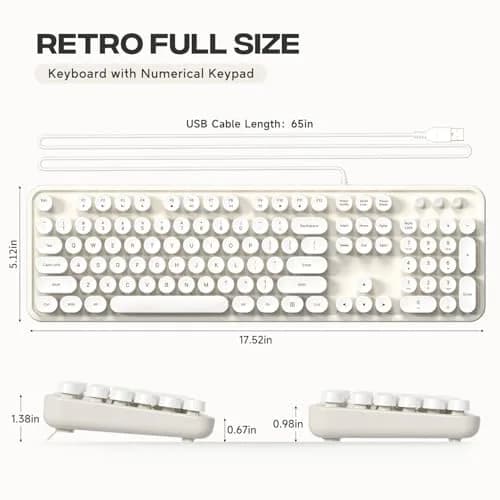Atelus Retro Typewriter Keyboard Full Size Wired USB Keyboard with Number Pad, 17.52" x 5.12" x 1.38" (Creamy White) | Clicky Switches thumbnail 7