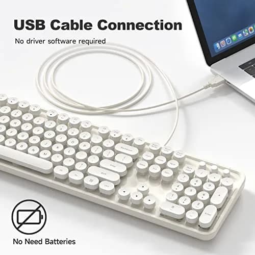 Atelus Retro Typewriter Keyboard Full Size Wired USB Keyboard with Number Pad, 17.52" x 5.12" x 1.38" (Creamy White) | Clicky Switches thumbnail 2