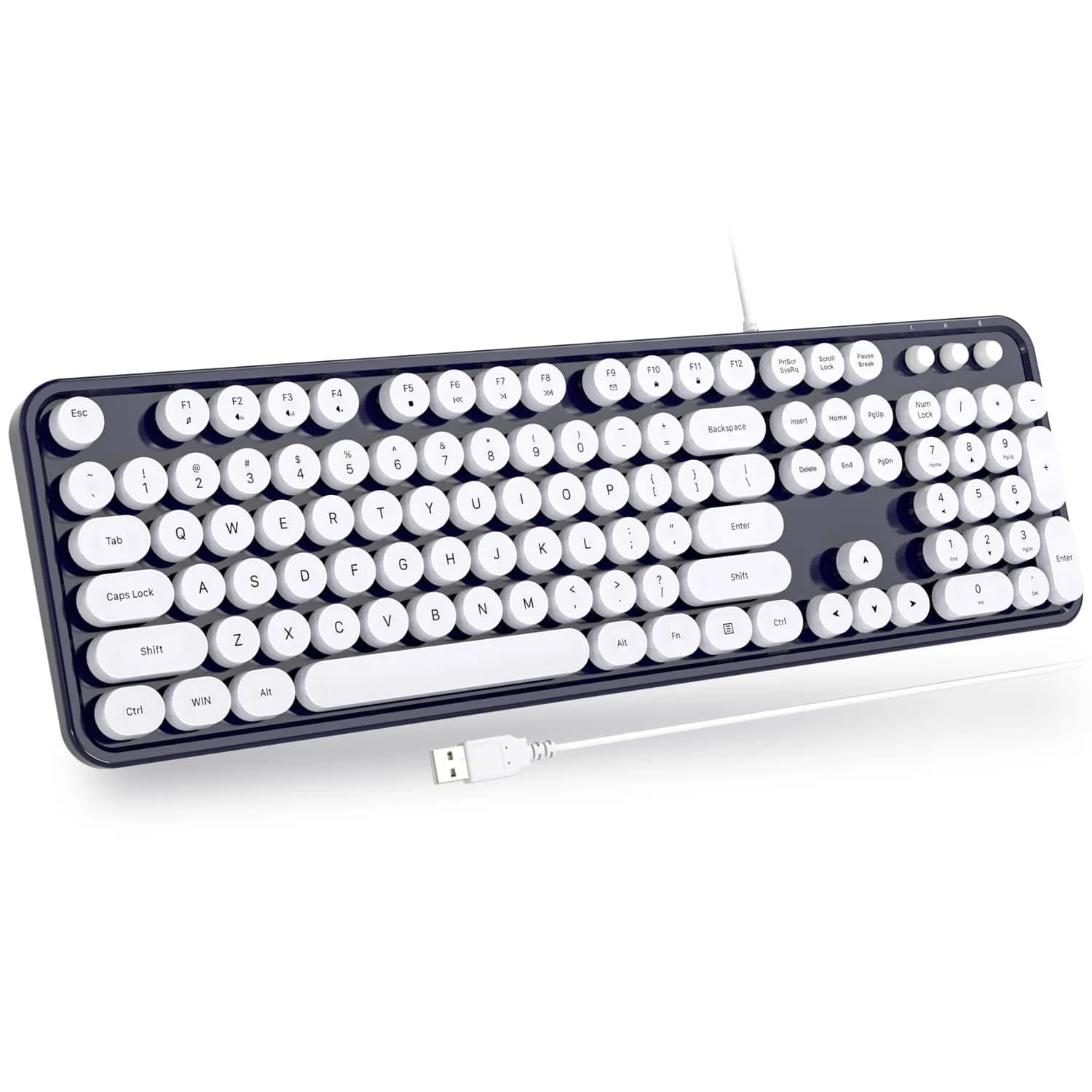 Atelus Retro Typewriter Keyboard Blue Colorful Full Size 104-Key USB Wired Tactile Mechanical Switch | Office & Home Use — Dark Blue