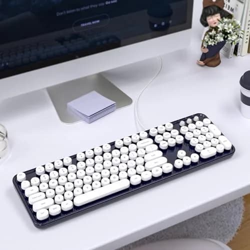 Atelus Typewriter Style Wired Keyboard with Number Pad, Full Size 104 Keys, Dark Blue | Ergonomic USB Keyboard for PC Laptop Desktop Windows thumbnail 6