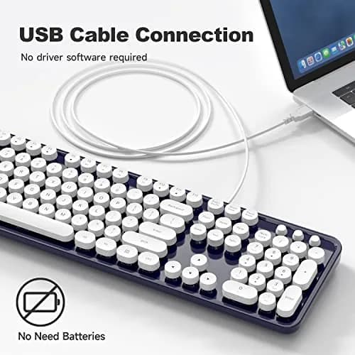 Atelus Typewriter Style Wired Keyboard with Number Pad, Full Size 104 Keys, Dark Blue | Ergonomic USB Keyboard for PC Laptop Desktop Windows thumbnail 2