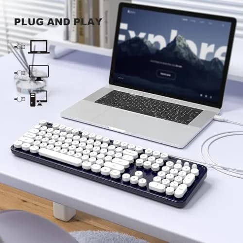 Atelus Typewriter Style Wired Keyboard with Number Pad, Full Size 104 Keys, Dark Blue | Ergonomic USB Keyboard for PC Laptop Desktop Windows thumbnail 3