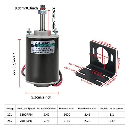 XD-3420 High Torque DC Motor 12 V/24 V | 30W CW/CCW, Mini Generator, DIY thumbnail 5