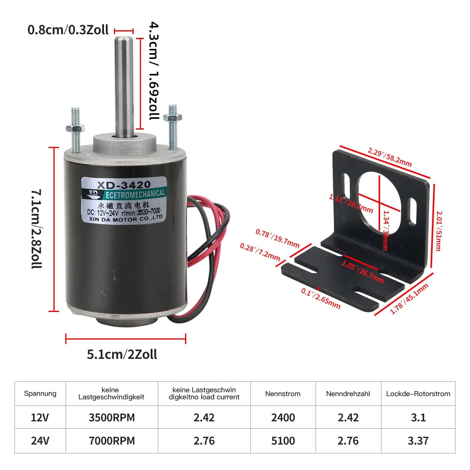 XD-3420 High Torque DC Motor 12 V/24 V | 3500/7000RPM, CW/CCW, DIY Generator thumbnail 7