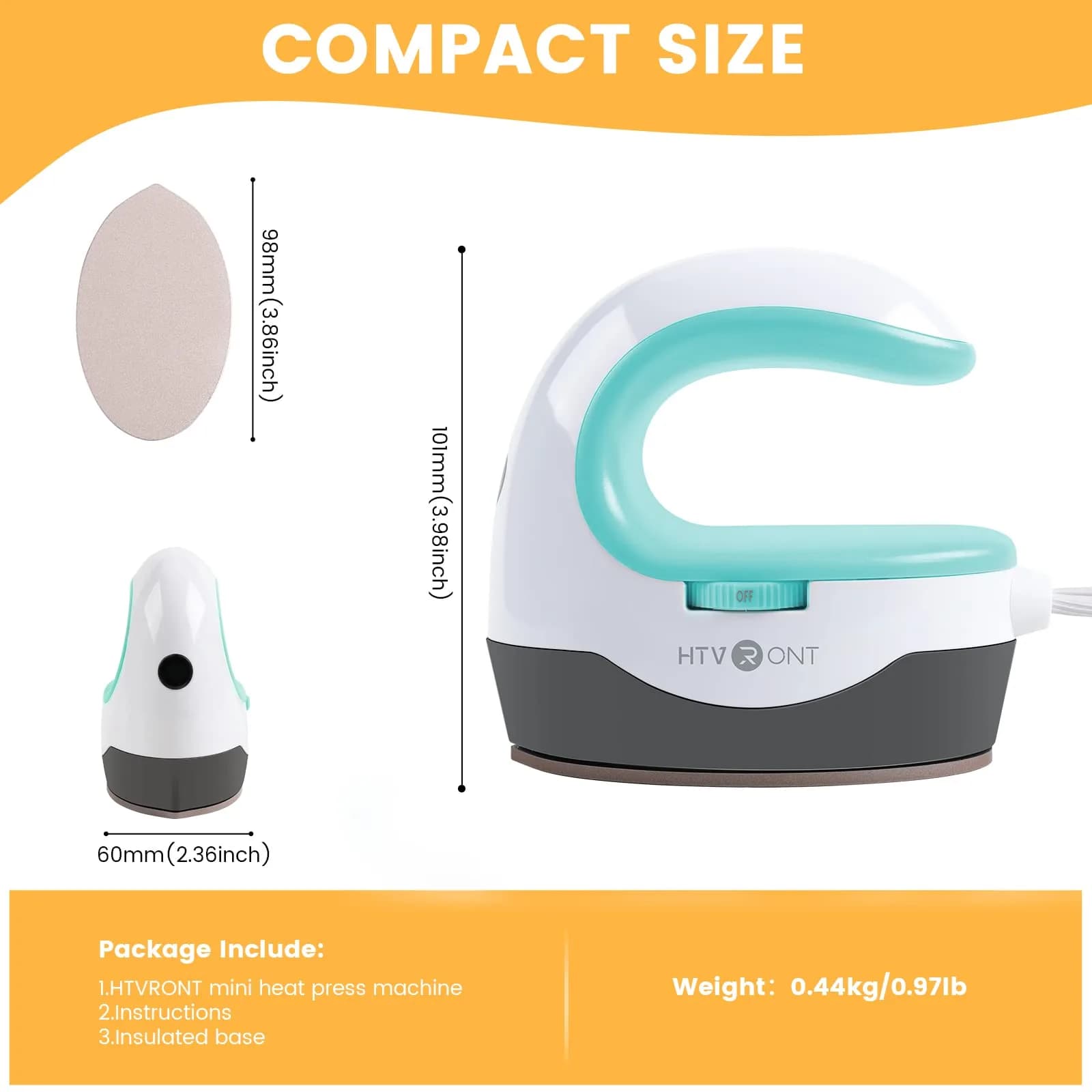 HTVRONT Mini Heat Press Machine for Crafts, 3 Heat Settings, 140-180°C (284-356°F) | Mint Color, 439g - view 3