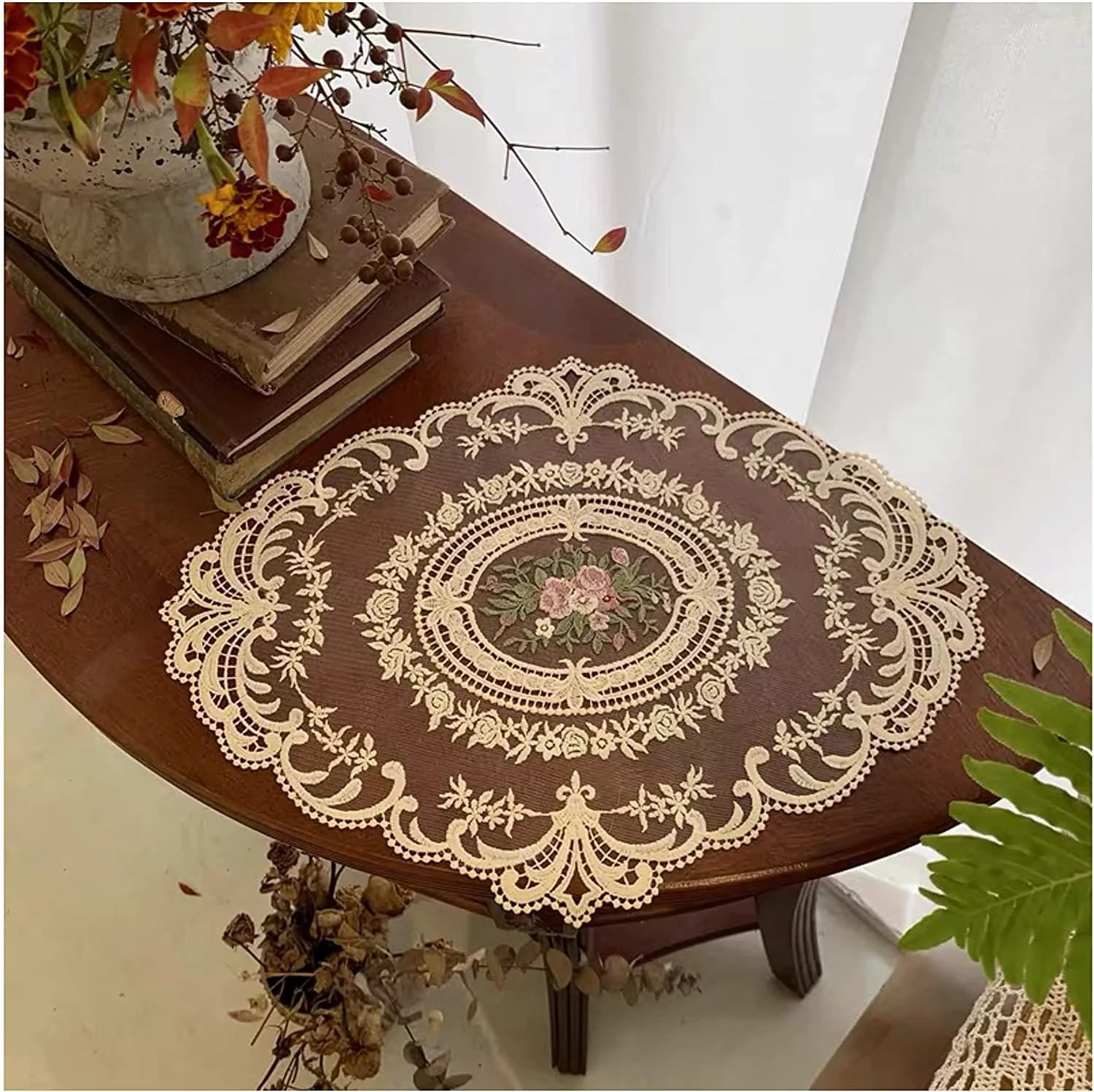 Fiygor Retro Lace Placemats 2-Pack 30x40 cm (12x16 inches) | Handmade French Crochet Doilies for Dining Tables - view 2