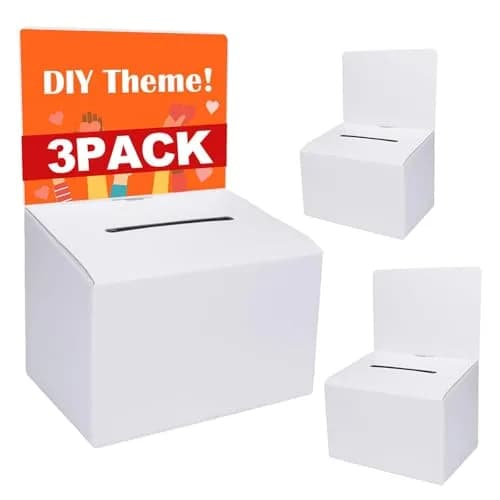 GRAWUN 3 Pack Cardboard Ballot Box with Slot | White Glossy Suggestion Boxes for Office & School Use thumbnail 1