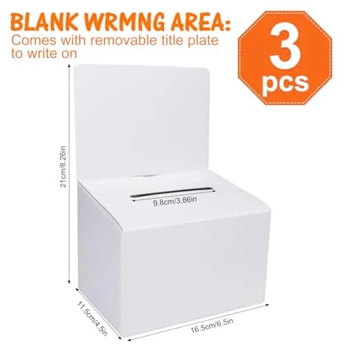 GRAWUN 3 Pack Cardboard Ballot Box with Slot | White Glossy Suggestion Boxes for Office & School Use thumbnail 2