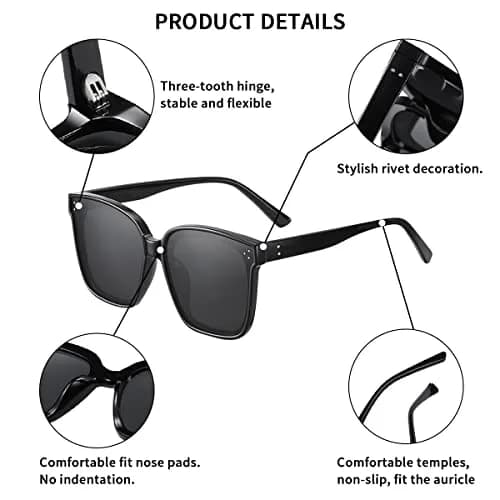 Dollger Oversized Square Sunglasses for Women Men Trendy Polarized UV Protection Large Shades Grey thumbnail 4