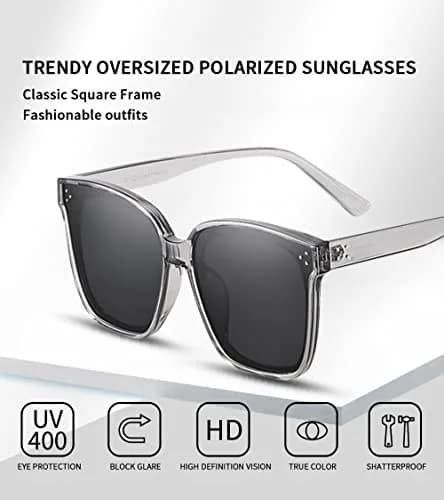 Dollger Oversized Square Sunglasses for Women Men Trendy Polarized UV Protection Large Shades Grey thumbnail 3