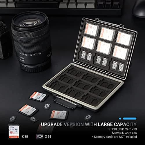 JJC High Capacity Memory Card Case for 36 Micro SD and 18 SD Cards | Water-Resistant, Anti-Shock, Anti-Dust Organizer thumbnail 5