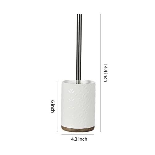Motifeur Ceramic Toilet Brush Set - Toilet Bowl Brush & Holder with Wooden Base (White & Beige) | Stylish & Durable thumbnail 6