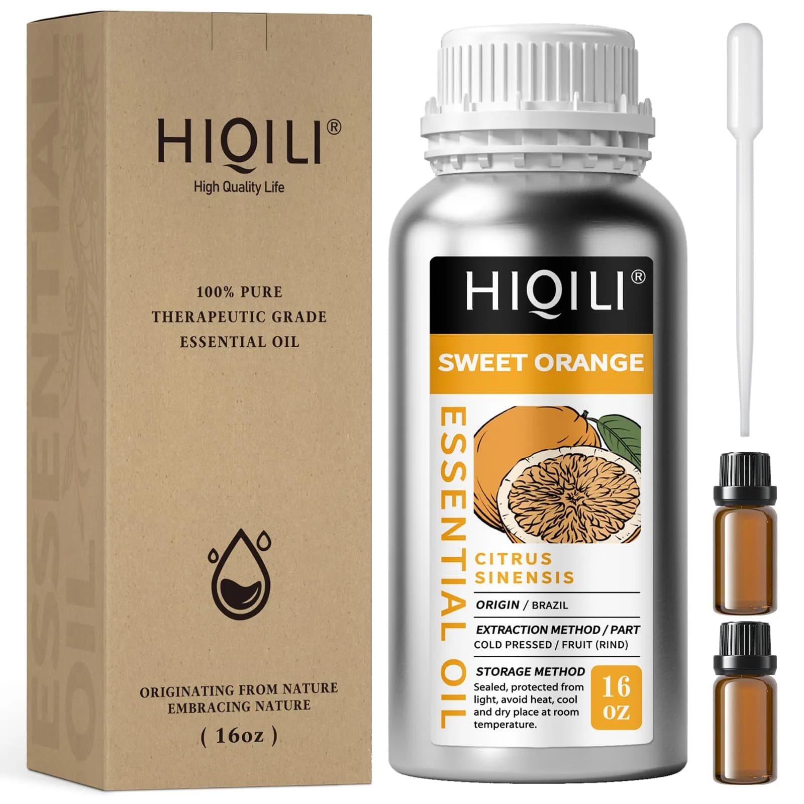 HIQILI Sweet Orange Essential Oil, Large 16 Fl Oz (500ml) | USA Imported Aromatherapy Grade - main product image