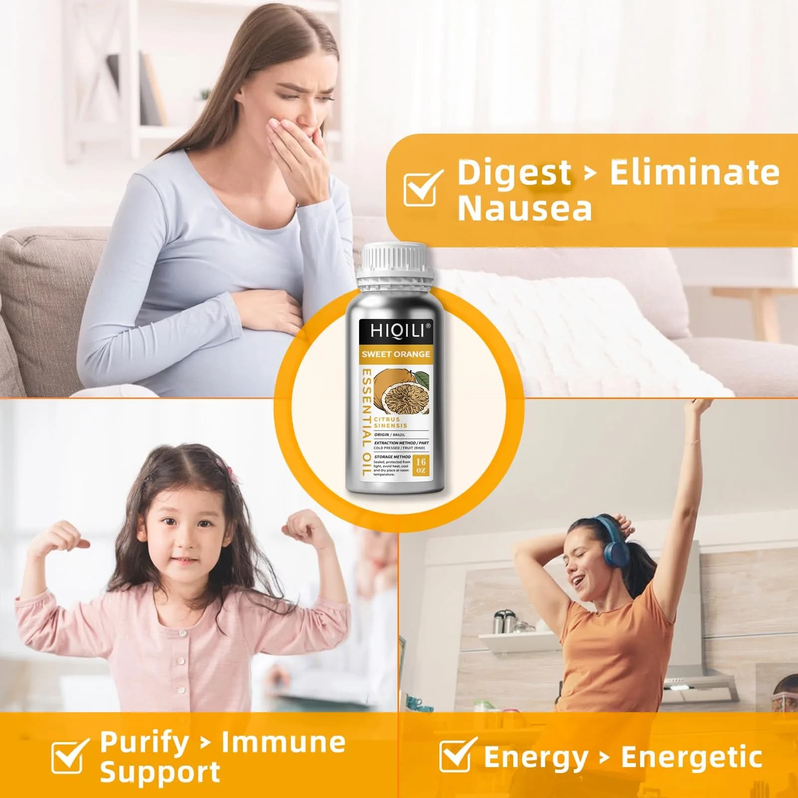 HIQILI Sweet Orange Essential Oil, Large 16 Fl Oz (500ml) | USA Imported Aromatherapy Grade - view 2