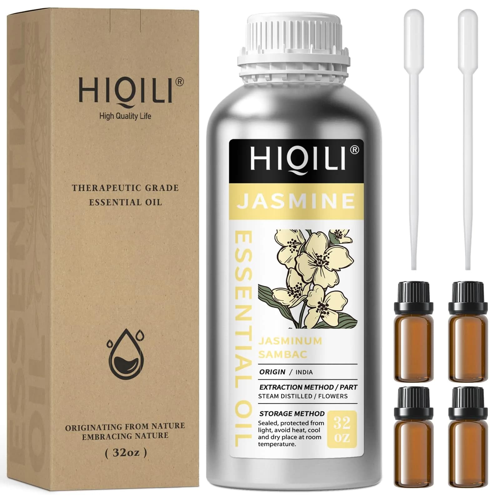 HIQILI Jasmine Essential Oil - 1000 ML (32 Fl Oz) | Potent Floral Aroma for Diffusers & Skincare - main product image