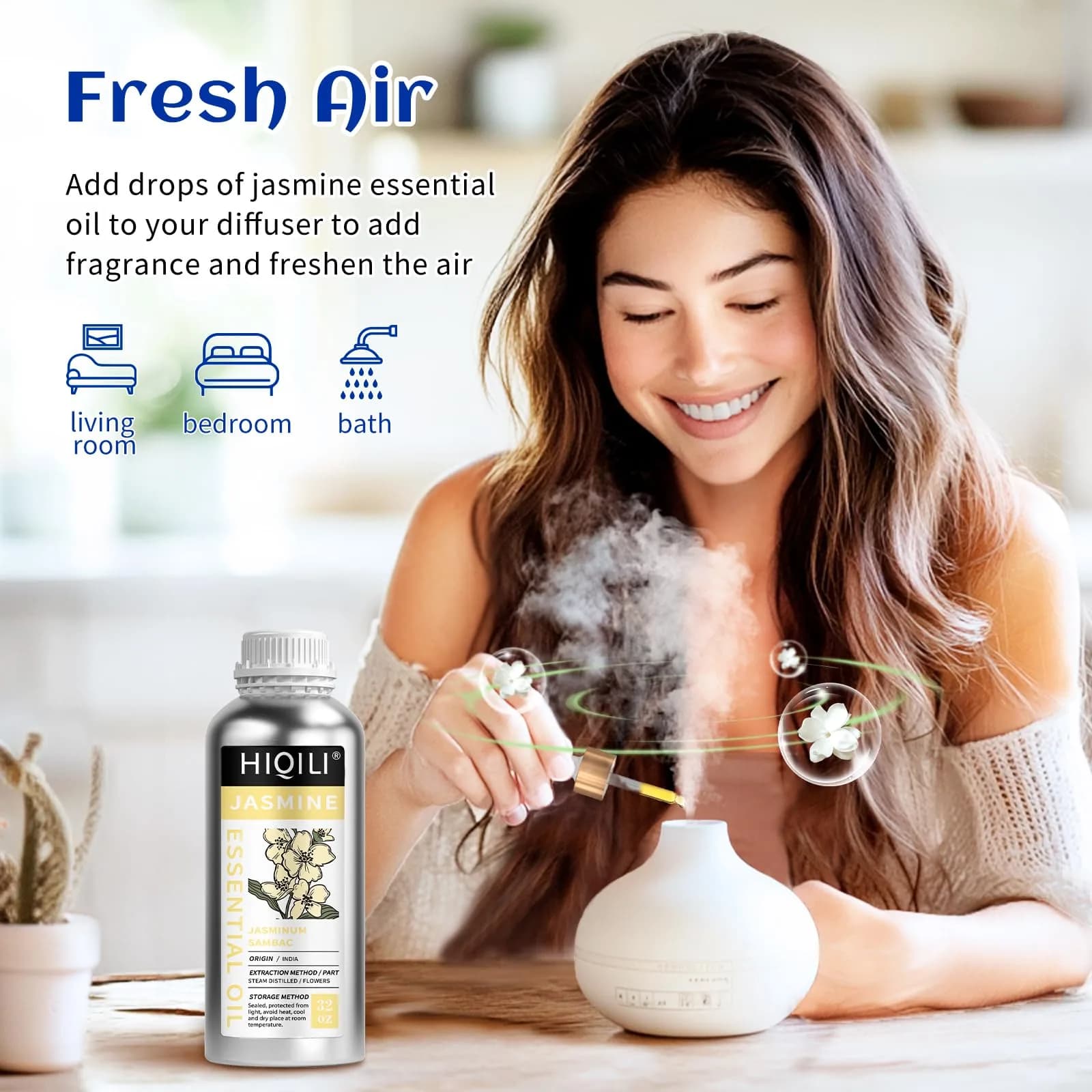 HIQILI Jasmine Essential Oil - 1000 ML (32 Fl Oz) | Potent Floral Aroma for Diffusers & Skincare - view 4