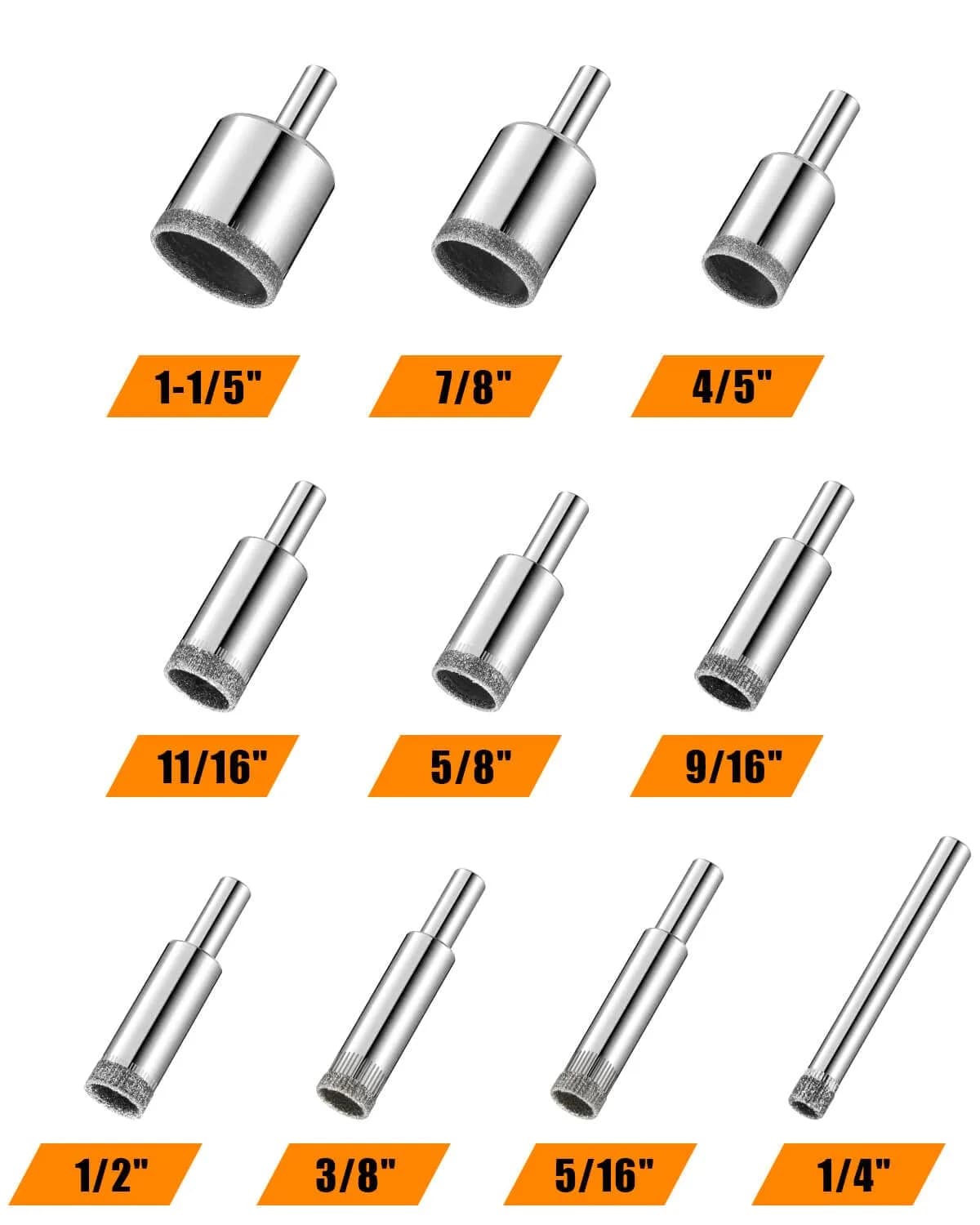 Semderm Diamond Hole Saw Set 10 PCS 3mm-30mm (1/4"-1 1/5") | Cuts Glass, Tile, Stone, Granite - view 2