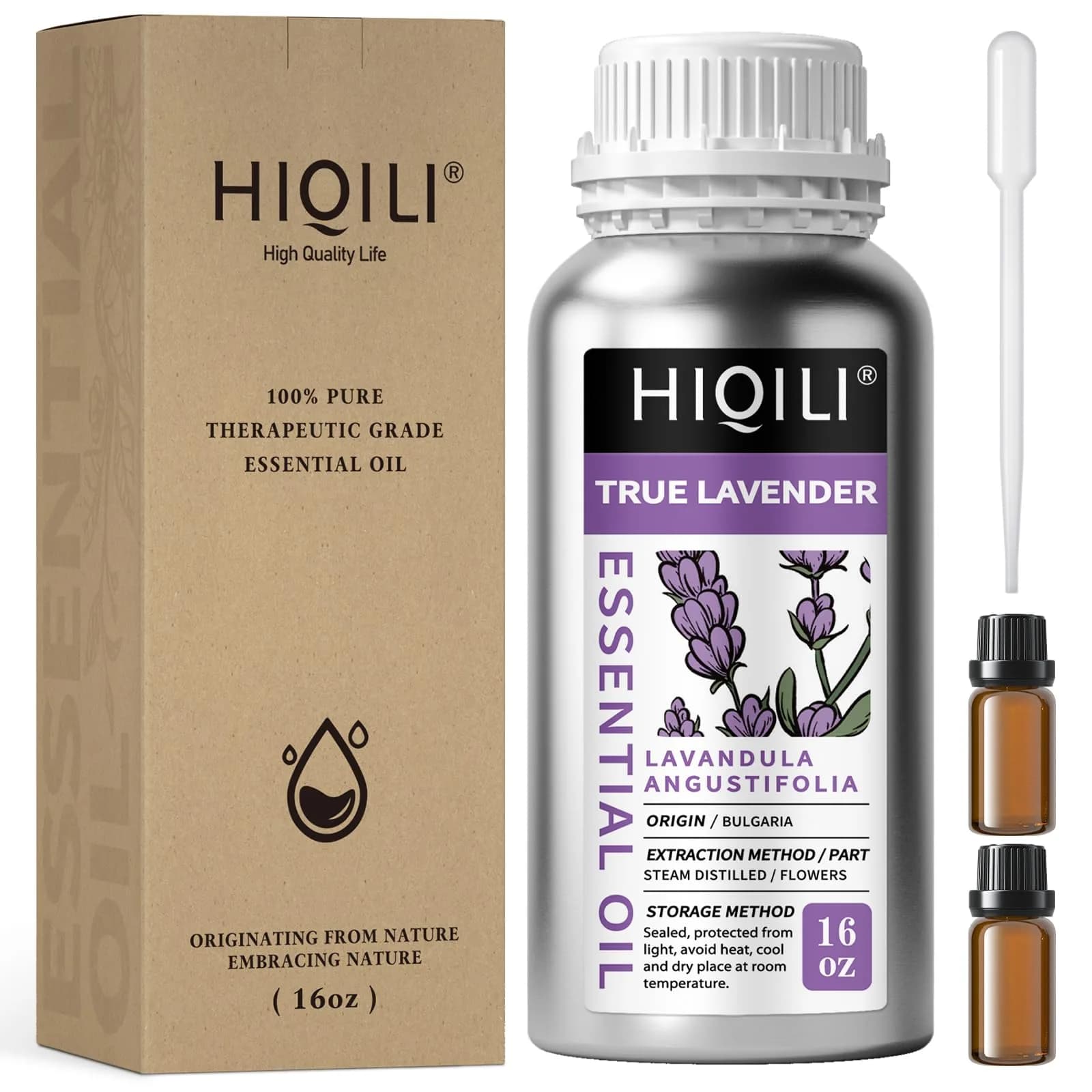 HIQILI Natural Lavender Essential Oil 475ml (16 fl oz) | Large Capacity for Aromatherapy & DIY - main product image