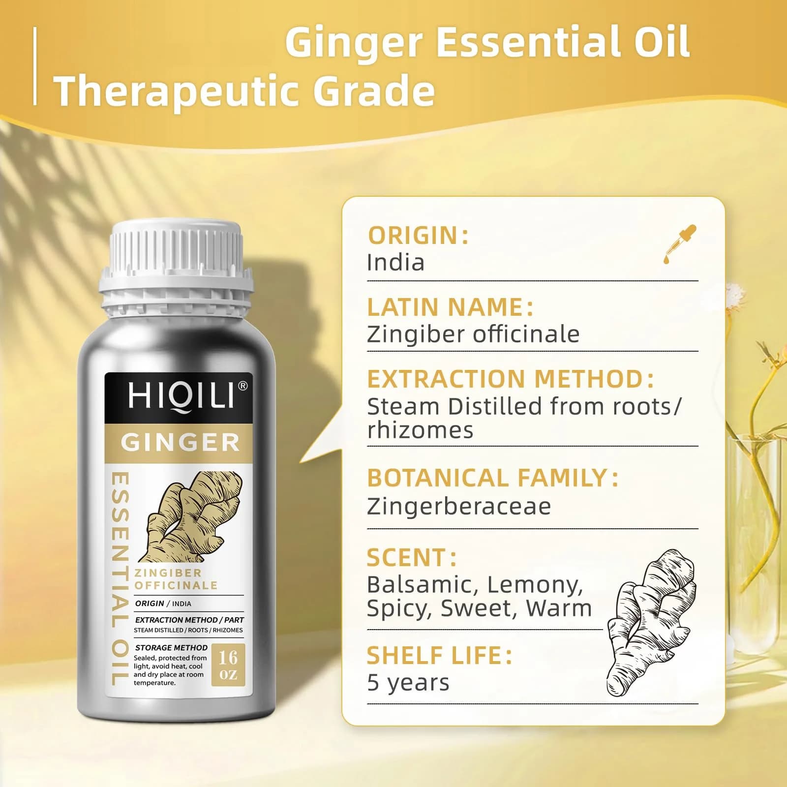 HIQILI Ginger Essential Oil 475ml (16 Fl Oz) | Pure Natural Oil for Hair, Massage & Skin - view 7