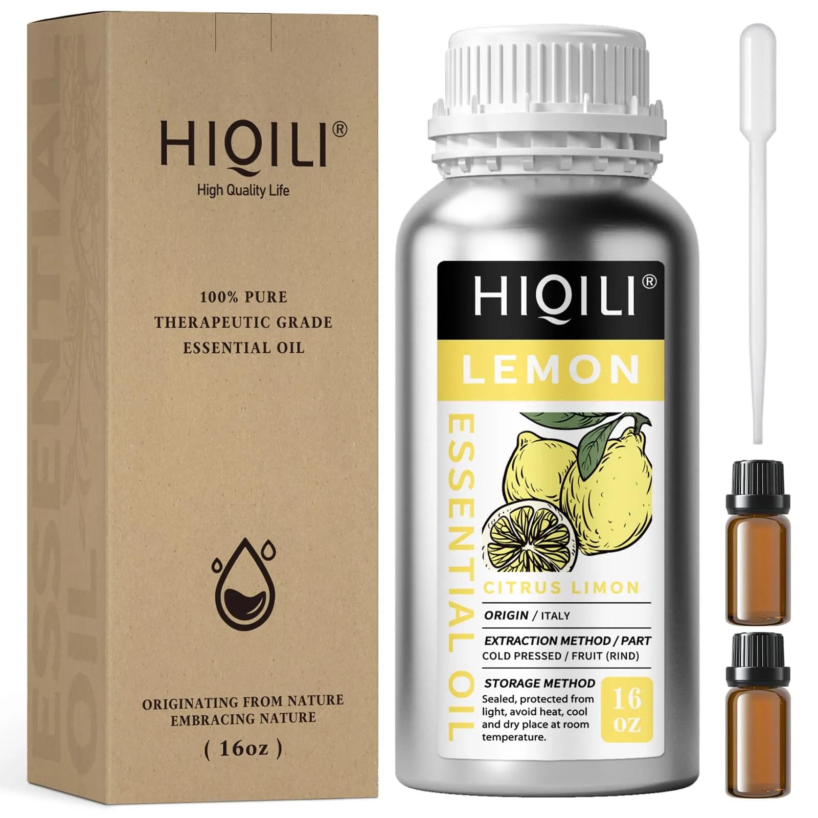 HIQILI Lemon Essential Oil 475ml (16 Fl Oz) | Pure Natural Oil for Cleaning, Degreasing & Household Use - main product image
