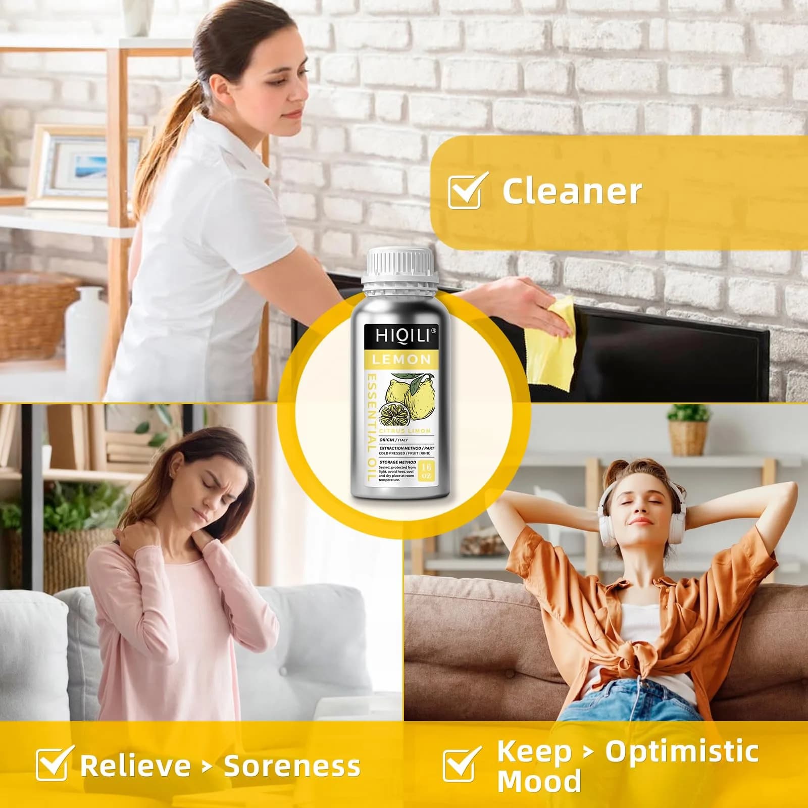 HIQILI Lemon Essential Oil 473ml (16 Fl Oz) | Fresh Citrus Aroma for Cleaning & Aromatherapy - view 2