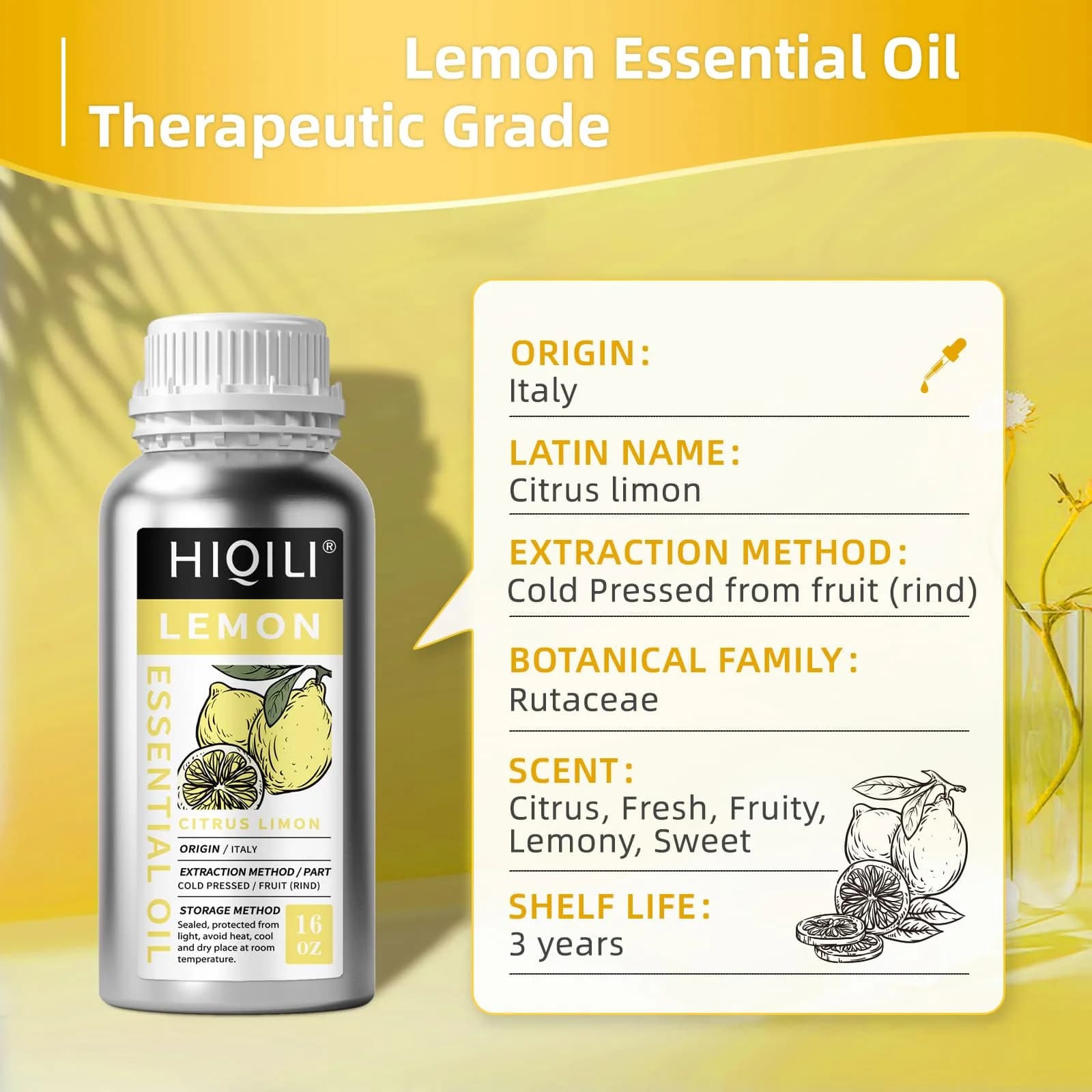 HIQILI Lemon Essential Oil 473ml (16 Fl Oz) | Fresh Citrus Aroma for Cleaning & Aromatherapy - view 3