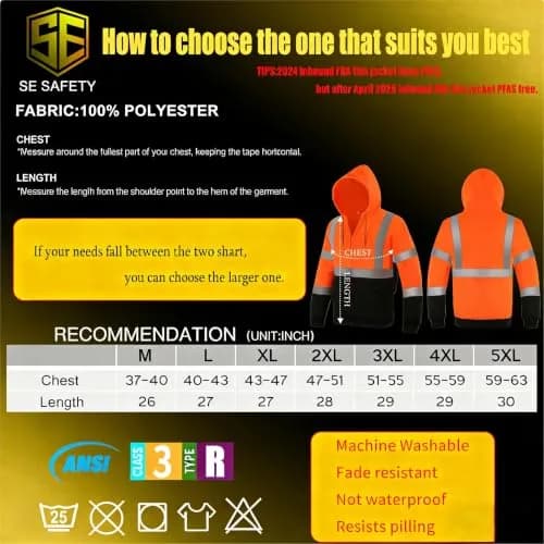 sesafety High Visibility Safety Sweatshirt for Men, Class 3 Reflective Zippered Hoodie, Hi-Vis Safety Hoodie with Black Bottom | ANSI 107 Type R Class 3 thumbnail 5