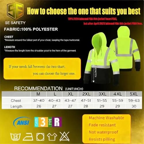 sesafety High Visibility Safety Sweatshirt for Men, Class 3 Reflective Hoodie, Yellow-204 | ANSI 107 Type R Class 3 Compliant (70-120 chars) thumbnail 5