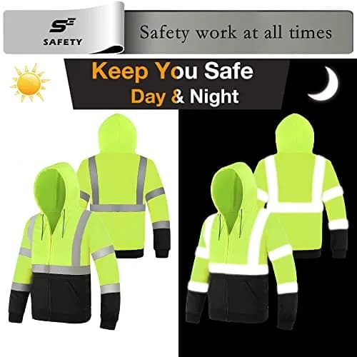 sesafety High Visibility Safety Sweatshirt for Men, Class 3 Reflective Hoodie, Yellow-204 | ANSI 107 Type R Class 3 Compliant (70-120 chars) thumbnail 6
