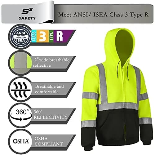 sesafety High Visibility Safety Sweatshirt for Men, Class 3 Reflective Hoodie, Yellow-204 | ANSI 107 Type R Class 3 Compliant (70-120 chars) thumbnail 3