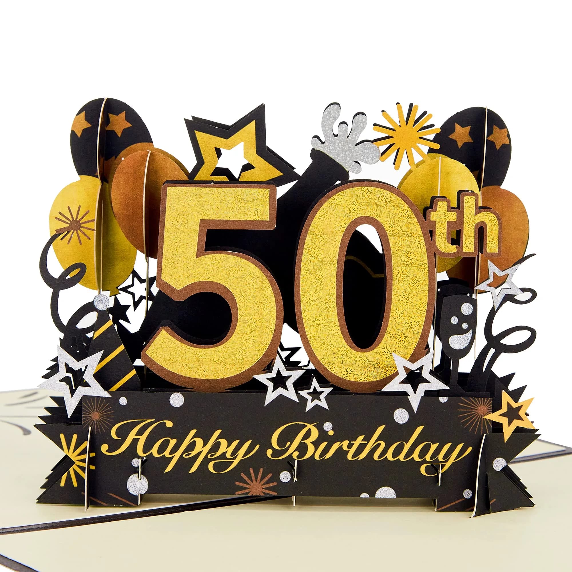 HOMANGA Happy 50th Birthday Pop Up Card | 6" x 8" Glitter Design for Milestone Celebration