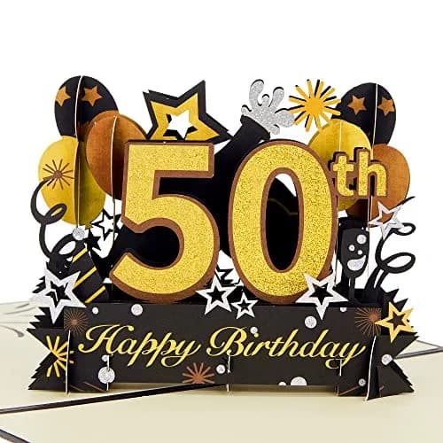 HOMANGA Happy 50th Birthday Pop Up Card | 6" x 8" Glitter Design for Milestone Celebration thumbnail 1