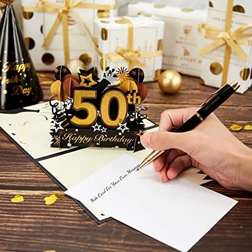 HOMANGA Happy 50th Birthday Pop Up Card | 6" x 8" Glitter Design for Milestone Celebration thumbnail 5