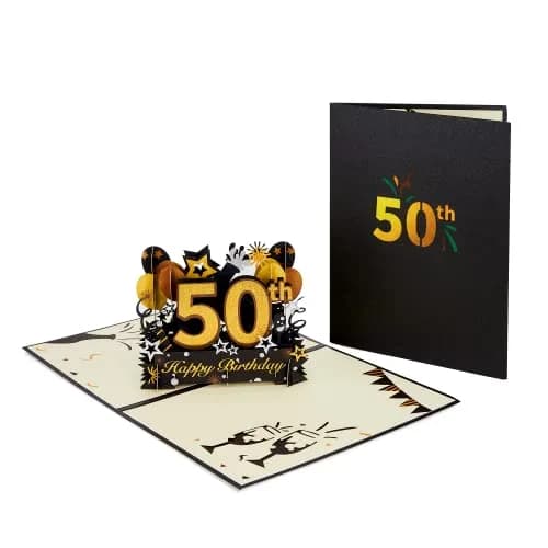 HOMANGA Happy 50th Birthday Pop Up Card | 6" x 8" Glitter Design for Milestone Celebration thumbnail 3