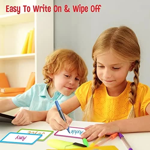 SpriteGru Magnetic Name Tag Label, 55 PCS, 2" x 1" | Reusable Neon Dry Erase Stickers for Whiteboards & Metal Surfaces thumbnail 4