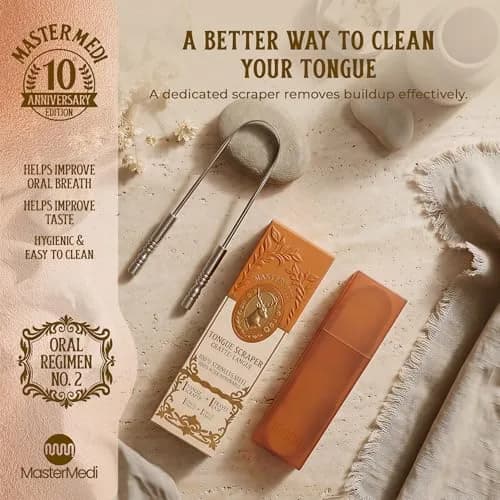 MasterMedi Stainless Steel Tongue Scraper with Case | Removes Tongue Gunk for Fresh Breath thumbnail 3