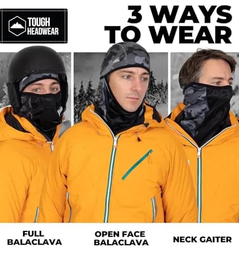 Tough Headwear Balaclava Ski Mask - Winter Face Cover for Men & Women - Gray Camo | Cold Weather Snow Gear thumbnail 5